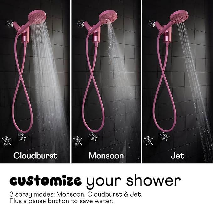 Sproos! - Handheld Showerhead with Filter Set, High Performance Filtration System for Healthier Hair and Skin, Extra Long 70 Inch Hose, 3 Customized Spray Functions, Red