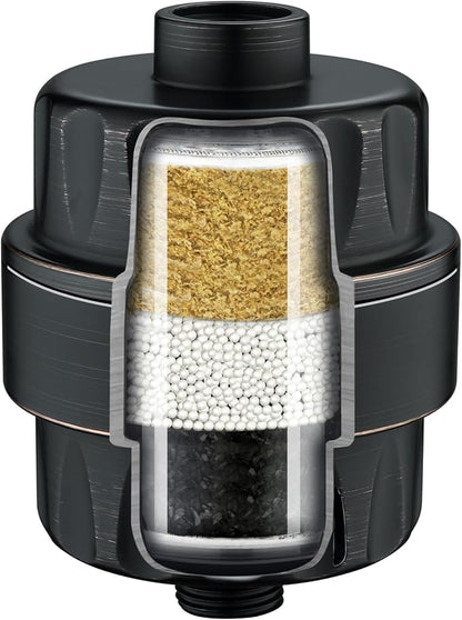 BRIGHT SHOWERS Shower Filter, High Output Shower Head Filter, 3-Stage Filtration for Hard Water & Chlorine Removal, Improves Skin, Hair & Nails, Universal Fit, Oil Rubbed Bronze