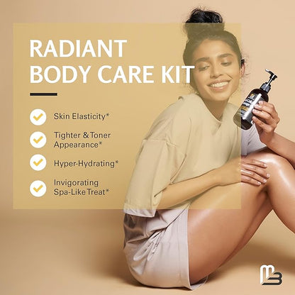 Anti Cellulite Massage Oil and Firm Dry Brush Kit | Collagen & Stem Cell Skin Tightening Kit | Radiant Body Care Kit for Women by M3 Naturals
