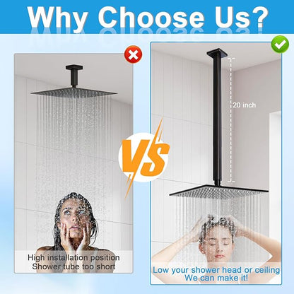 Ceiling Mount Rain Shower Head Extension Arm with Flange 20 Inches Square Straight Extender Extension Pipe Replacement, Long Shower Arm for High Ceiling,Oil-Rubbed Bronze