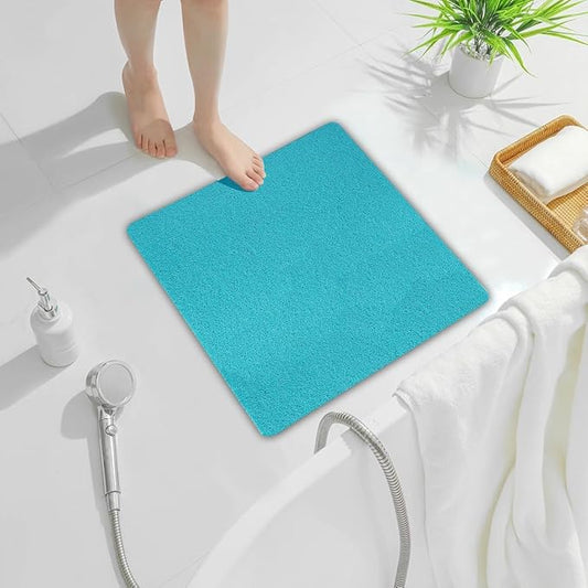 Non Slip Shower Mat, Comfortable Bath mat for Textured Surface,Quick Drying Easy Cleaning Shower Floor Mat for Wet Area,Without Suction Cups Blue 23 x 23
