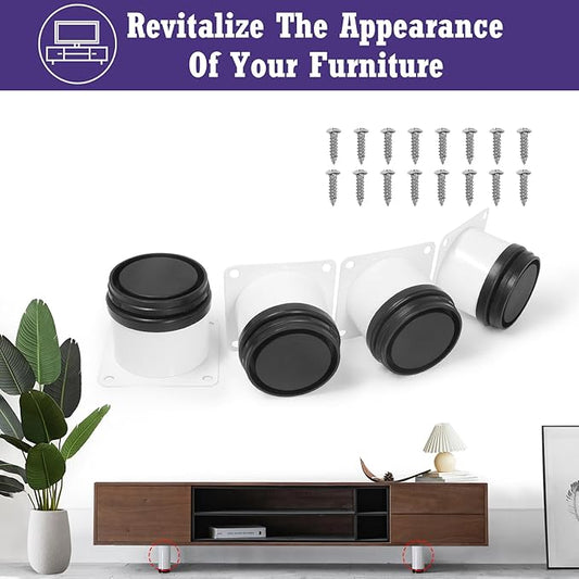 2 Inch Metal Furniture Legs Stainless Steel Adjustable Legs White Metal Legs Round Cabinet Legs for Coffee Table Cabinet Desk Sofa Shelves, Pack of 4