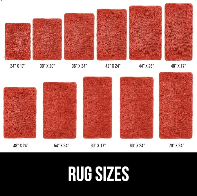GORILLA GRIP Bath Rug Mat 60x24, Thick Soft Absorbent Chenille, Quick Dry Microfiber Mats, Rubber Backing, Machine Washable Shower Floor Rugs, Bathmat Runner, Bathroom Decor Accessories Sunset Orange