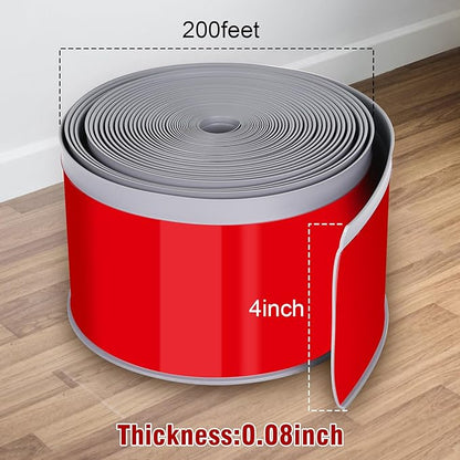Vinyl Baseboard Molding Trim 4 Inch x 200 Feet Peel and Stick Baseboard Trim Flexible PVC Cove Base Moulding Self-Adhesive Trim for Garage Bathroom Cabinet Floor Walls, Gray