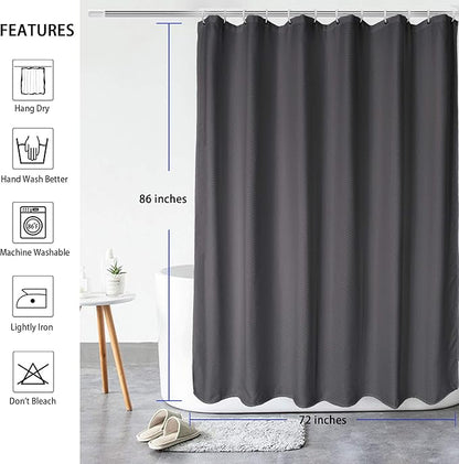 AooHome Extra Long 72x86 Inch Shower Curtain, Polyester Waffle Weave Design Bath Curtain with Hooks, Weighted Hem, Heavy Weight, Water Repellent, Charcoal