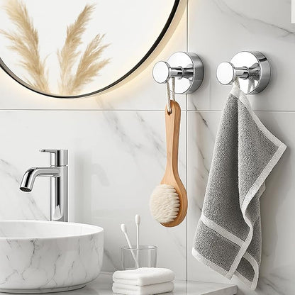 BKV Suction Cup Hooks for Glass Window,Removable Shower Hooks for Inside Shower,Metal Towel Hooks for Bathrooms,4 Pack(Mirror)