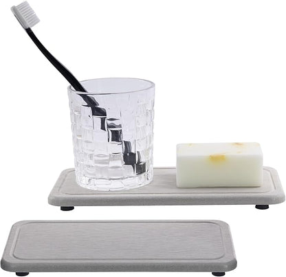 2 Pcs Water Absorbing Stone Trays, Kitchen/Bathroom Sink Soap Dish, Diatomite Tray Used for Hand Soap & Cosmetic Bottles in The Modern Home, 4" W x 8.3" L, Gray