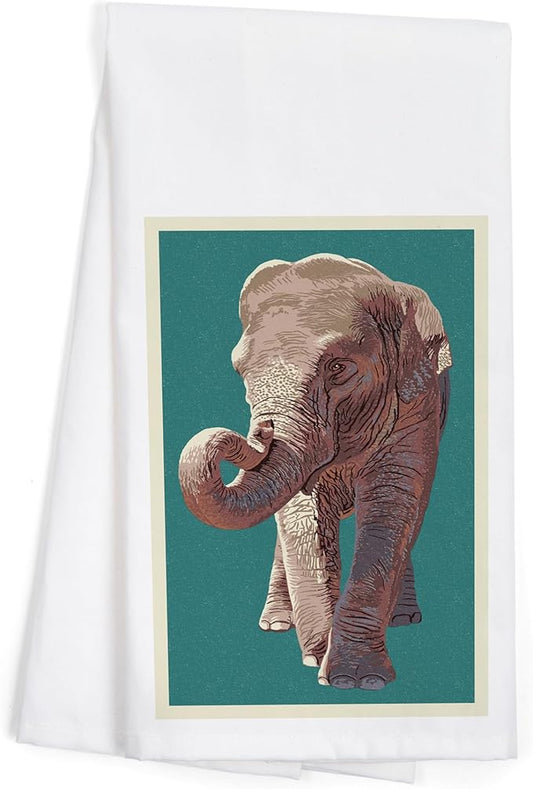 Asian Elephant, Letterpress (100% Cotton Tea Towel, Decorative Hand Towel, for Kitchen and Home)