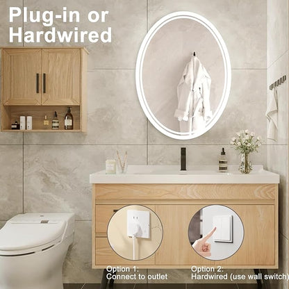 36 X 28 Inch Oval LED Bathroom Mirror Anti-Fog Wall Mounted Lighted Bathroom Vanity Mirror Smart Makeup Mirror 3 Colors Light Dimmable Touch Switch