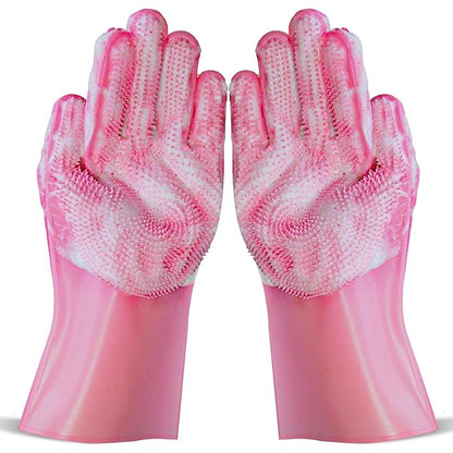 Dog Shampoo Brush, Dog Bath Brush, and Dog Washing Gloves | Essential Dog Bath Supplies and Pet Grooming Gloves for Dogs and Cats (1 Pair, Pink)