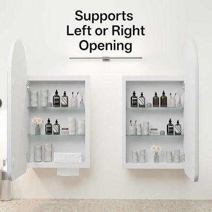 Arched Bathroom Medicine Cabinet with Mirror, No Assembly Needed, Recessed or Surface Mount Wall Storage Cabinet, Mirror Cabinet with Tissue Slot (Bevel, 29.5" L x 15.7" W)