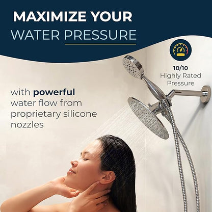 HammerHead Showers Dual Shower Head Combo, 8-Inch Rainfall & 3-Flow Handheld, Chrome, 2.5 GPM