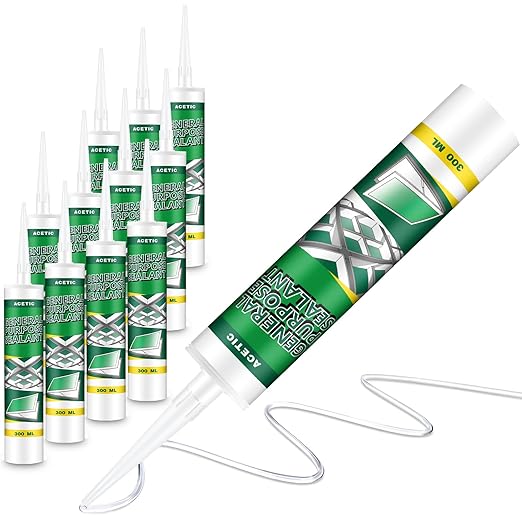 12 Pack Clear Silicone Sealant Caulk, 10.1 oz 100% Waterproof Silicone Sealant Adhesive Clear Caulk Tool for RV Marine Home Window Roof Door Kitchen Bathroom Bathtub Shower Auto Leakproof Seal