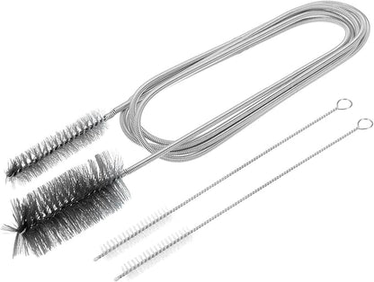 HARFINGTON 3pcs Flexible Long Drain Brush Straw Cleaner Set 78.74" Stainless Steel Double Ended Hose Brush with 8" Nylon Long Tube Pipe Cleaning for Fish Tank Sink Pipe, Black