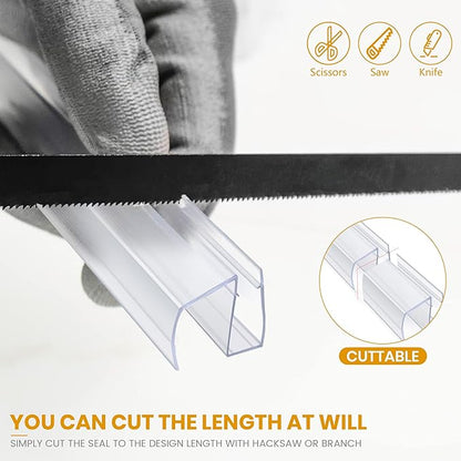 Bathroom Shower Glass Door Bottom Seal Strip, 2PCS 36 Inch Long Clear PVC Seal Strips for 5/16"(8mm) Thick Framless Glass Door Panel