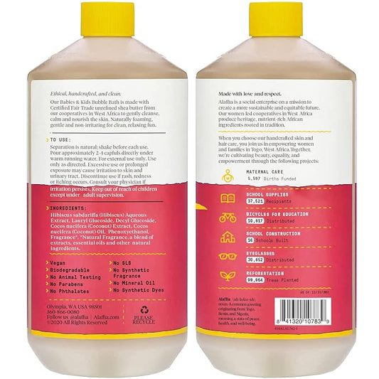 Alaffia Babies & Kids Bubble Bath, Coconut Strawberry, Pump Included – Gentle Cleanser with Raw Shea Butter and Hibiscus, 32 Fl Oz
