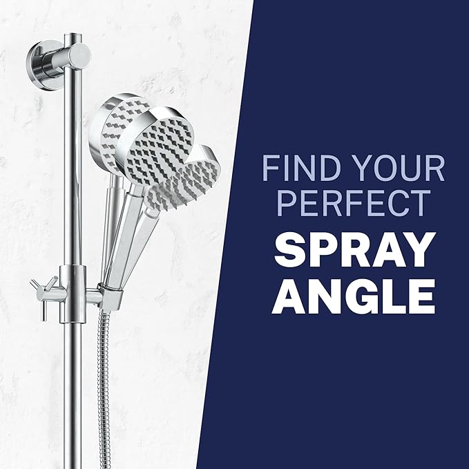 HammerHead Showers® SOLID METAL 27.5 Inch Shower Slide Bar Set and Handheld Shower Head with Hose — CHROME — 1.75 GPM Low Flow Spray Wand — Easily Adjust Height & Angle of Handshower