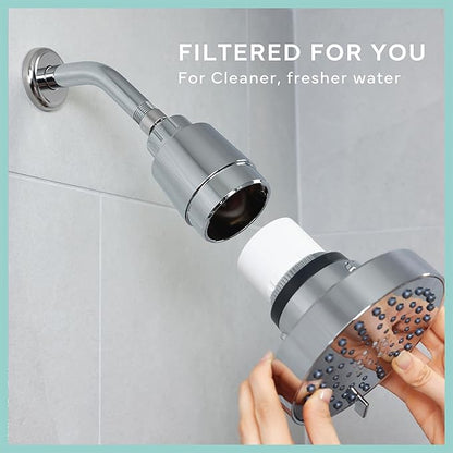 SEVENTY 4-Setting Filtered Shower Head with Shower Filter in Matte Black – Helps Reduce Chlorine and Impurities for Healthier Hair, Skin and Scalp, Easy to Install (Model 12157)