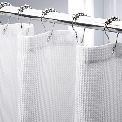 AmazerBath Extra Long Shower Curtain 96 Inches Long, Waffle Shower Curtain White Extra Long, Fabric Shower Curtains for Bathroom, Heavy Duty 240G Waffle Textured, 72x96 Inches