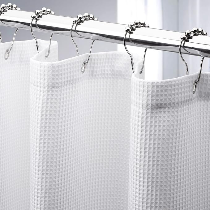 AmazerBath Waffle Shower Curtain White, Stall Shower Curtain, Heavy Duty Fabric Shower Curtains, Hotel Quality Bathroom Shower Curtains, 60 x 72 Inches