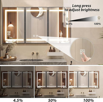 APRILSOUL 60X32 Inch Black Bathroom Medicine Cabinet with Mirror, Recessed or Surface Lighted Medicine Cabinet with 3 Colors Temperature, Dimmable Light