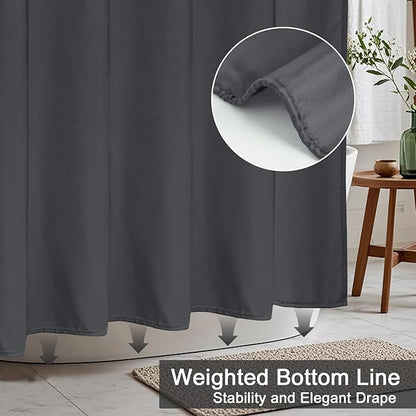 AooHome Hotel Fabric Shower Curtain Liner, Solid Bathroom Curtain with Hooks, Waterproof, Dark Grey, 72 Width x 75 Height Inch