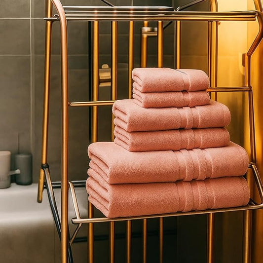 6 Pieces - Turkish Cotton - Luxury Towel Set for Bathroom & Kitchen, 2 Bath Towels, 2 Hand Towels & 2 WashCloths *Valued $79.99* (Rose Teen)