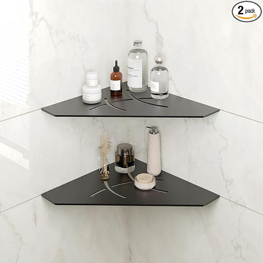 FerdY 2-Pack 10" Matte Black Recessed Corner Shower Shelf, for Tiled Bathroom Walls, Floating Shower Shelf, 304 Stainless Steel Shower Caddy Storage Shelves, No Drilling Required, Irregular Diamond
