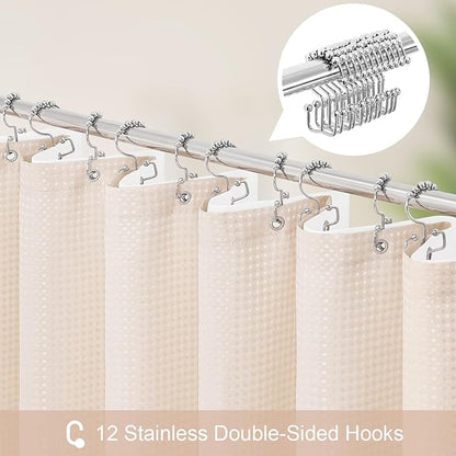 3 in 1 Shower Curtain Set, Blush Pink Waffle Shower Curtain and PEVA Liner Set with 12 Stainless Steel Shower Curtain Hooks, Waterproof Shower Curtains for Bathroom, 72 W x 72 H