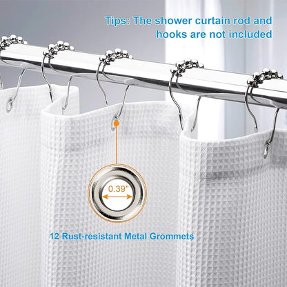 AmazerBath Short Shower Curtain 72x65 Inches, White Shower Curtain Waffle Textured, Heavy Duty 240GSM, Fabric Shower Curtain, Hotel Quality Bathroom Shower Curtains, Thick and Heavy
