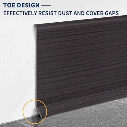 Flexible Baseboard Molding Trim 4 Inch Self-Adhesive Vinyl Wall Base Peel and Stick Cove Base Rubber Wall Baseboard Moulding Trim (40Ft, Dark Walnut Wood Grain)