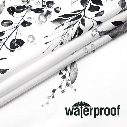 Gibelle Extra Long Shower Curtain 72 x 84, Black and White Floral Shower Curtain, Watercolor Plant Eucalyptus Leaves Fabric Shower Curtain Set