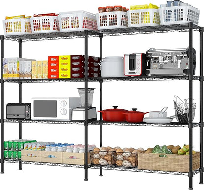 VINGLI 58" W Storage Shelves 1220LBS Heavy Duty Metal Shelving, Upgraded 4 Tier Garage Shelving Unit, Adjustable Wire Shelf for Storage Rack Commercial Pantry Shelf Organizer, 58" W × 13.8" D × 59" H