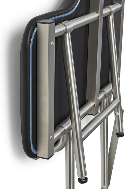 28" x 22.5" Black Padded Wall Mount Folding Left-Handed Transfer Bench Shower Seat with Legs, ADA Compliant