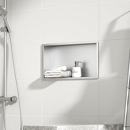 Stainless Steel Shower Niche 24" X 12" Brushed No Tile Needed Niche Shower Recessed Wall Horizontal Niches for Bathroom Storage Over Mount Installation