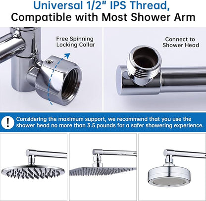 G-Promise 16 Inch Shower Head Extension Arm, Solid Brass Height & Angle Adjustable Extender, Rise or Lower Rainfall and Fixed Shower Head (Chrome)