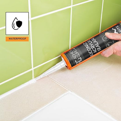 Adhesive Guru AG530 Siliconized Acrylic Sealant (10.5 fl oz), Waterproof Paintable Caulk for Bathtubs, Windows, Showers, Indoor Outdoor Caulking Weatherproof, White - 1 Pack