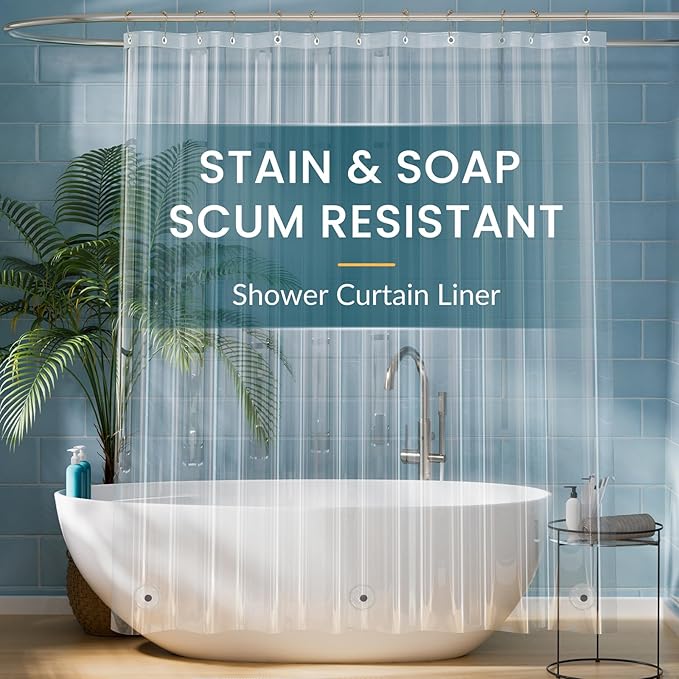 Titanker Clear Shower Curtain Liner, Plastic Shower Liner PEVA 72 x 72 Lightweight Waterproof Shower Curtains for Bathroom with Magnets and Rustproof Grommets