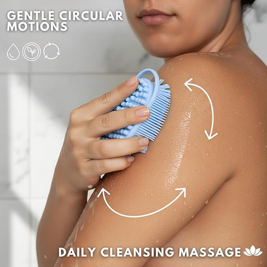 Silver Infused Silicone Body Scrubber Shower - Gentle Back Scrubber Soft Bristles - Avilana Premium Dual Sided Bath Brush Massage - Advanced Material Loofah Alternative - Gift Women Men