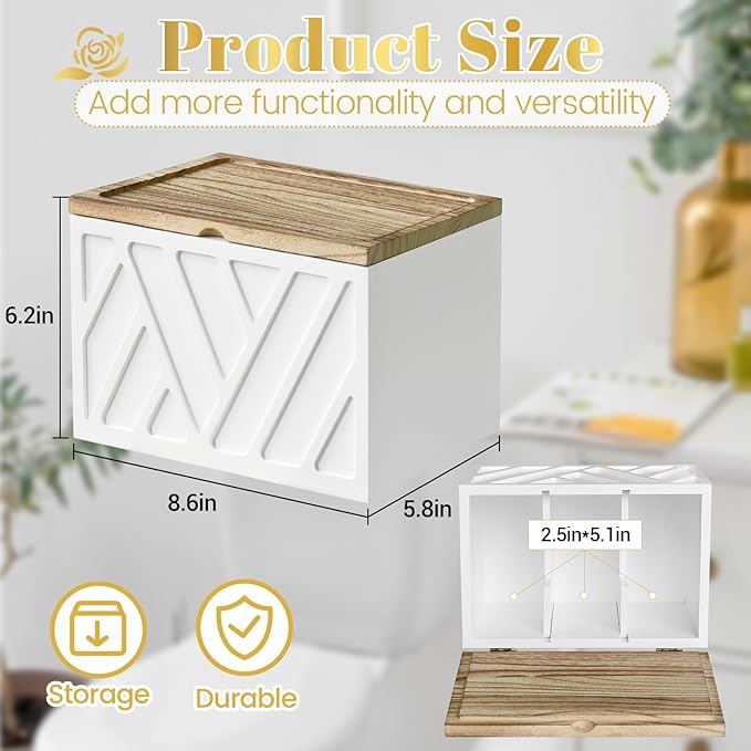 Tampon Holder for Bathroom Decor, Feminine Product Organizer with Lid, Shark Week Tampon Storage, Wood Pad and Tampon Organizer for Toilet Organizer, Bathroom Accessories Box for Girl Stuff