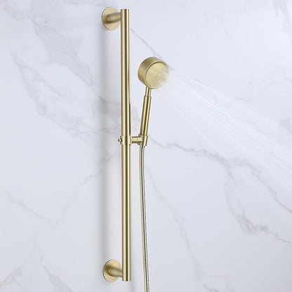 RRAJJ Shower Slide bar That is Installed by pasting or Punching Holes，Adjustable Height 28 inch of All SUS304 Stainless Steel Shower Head Holder(All Stainless Steel-Brushed Gold)