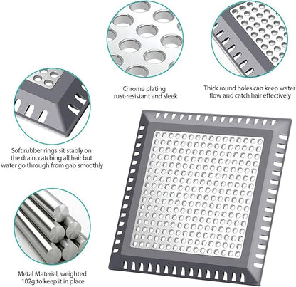 Hair Catcher/Drain Strainer/Shower Drain Cover for Bathroom Floor Drain, Stainless Steel and Silicone (Patented Product)