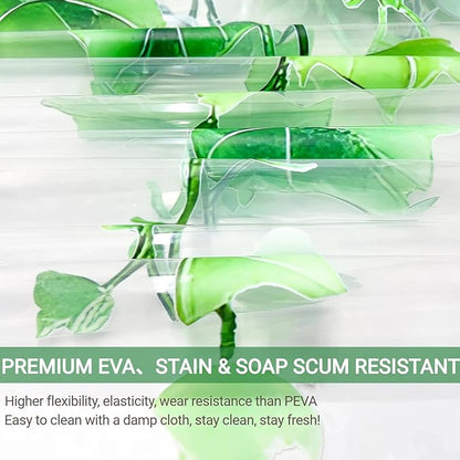 Clear Green Ivy Leaves Shower Curtain Liner, Transparent Plastic Nature Green Botanical Leaf Decorative Waterproof Shower Curtains for Bathroom, 72x72 Weighted Magnetic Shower Curtain Liner with Hooks