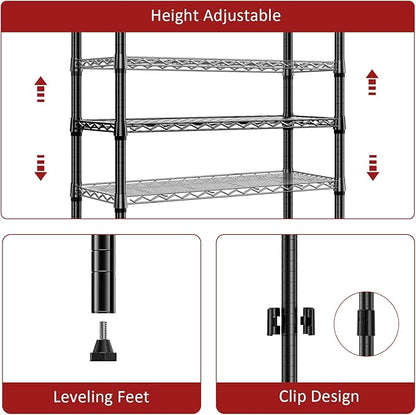 IZEUK 5 Tier Steel Storage Shelves, Heavy Duty Metal Shelf Wire Shelving Rack for Pantry, Kitchen, Living Room, or Office Organization (11.8" D x 23.6" W x 59.5" H, 1250LBS, Black)