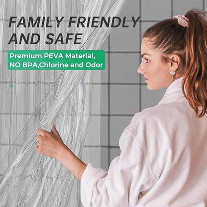 AmazerBath Plastic Shower Curtain, 70 x 72 Inches PEVA Heavy Duty Clear Shower Curtain, Waterproof Heavy Weight Thick Bathroom Curtain with 3 Big Clear Weighted Stones and 12 Rustproof Grommets