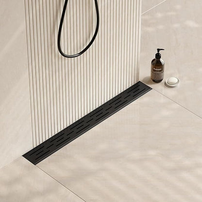 Neodrain 36 in Matte Black Linear Shower Drain, Rectangular Linear Shower Drain with Brick Pattern Grate, Brushed 304 Stainless Steel Bathroom Floor Drain