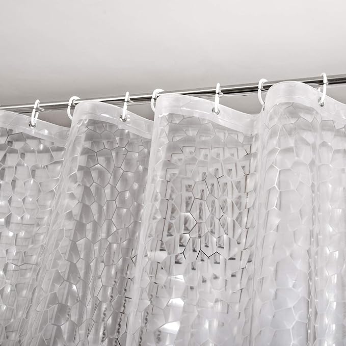 WELTRXE Shower Curtain Liner 8G EVA with 3 Magnets, Waterproof Clear Shower Curtains with 3D Water Cube Design, Heavy Duty Plastic Bathroom Shower Liner for Shower Stall, Bathtubs, 72 x 72,12 Hooks