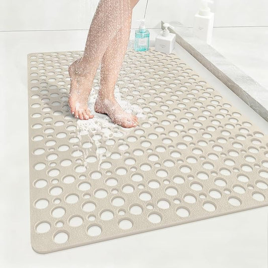 Anti Slip Shower Mat with Suction Cups,23.6x35.4 Inch Quick Drain TPE Non Slip Shower Mats for Inside Shower,Large Bath Mat for Shower Soft on Feet, Easy to Dry&Cut Machine Washable