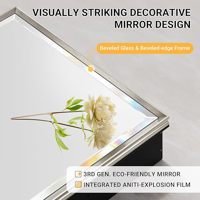 Pre-Assembled Surface or Recessed Medicine Cabinet Mirror-40x30 Brushed Nickel Bathroom Medicine Cabinet with Mirror & Rustproof Aluminum Frame, Beveled Bathroom Vanity Mirror with Storage