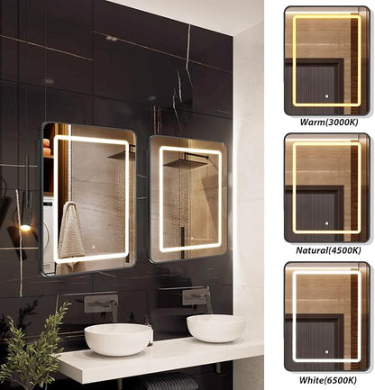APRILSOUL 24X30 Inch Black Bathroom Medicine Cabinet with Mirror, Recessed or Surface Lighted Medicine Cabinet with 3 Colors Temperature, Dimmable Light